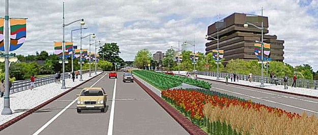 View of the Proposed Confederation Boulevard-Sussex Drive Rehabilitation, King Edward to St. Patrick.  Click image for complete proposal (PDF) on the National capital Commission website (www.ncc-ccn.gc.ca).